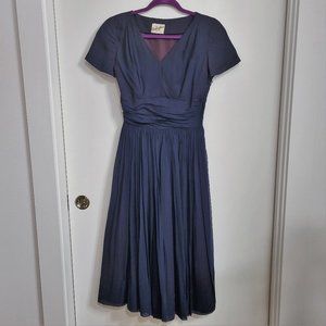 Vintage 1950s Ann Kauffman Navy Blue Party Cocktail Dress